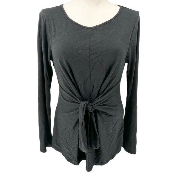Neiman Marcus Top Womens M Black Long Sleeve Knot Front Lightweight Soft Comfort - Picture 1 of 11